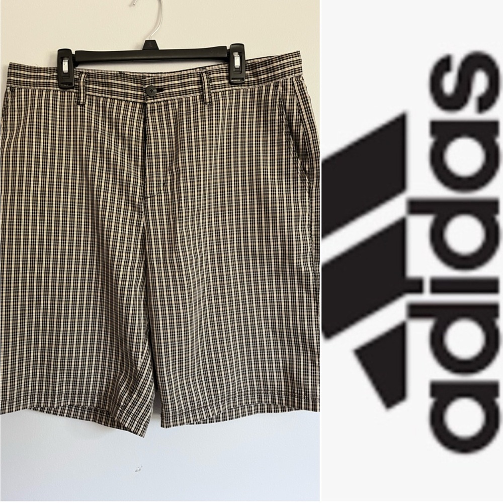 EUC Mens Adidas Black and Tan Flat Front  Golf Short size 36